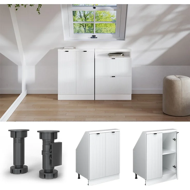 Küchenschrank für Dachschrägen R-Line Weiß Riffel 60 cm mit 2 Türen Vicco – Bild 4
