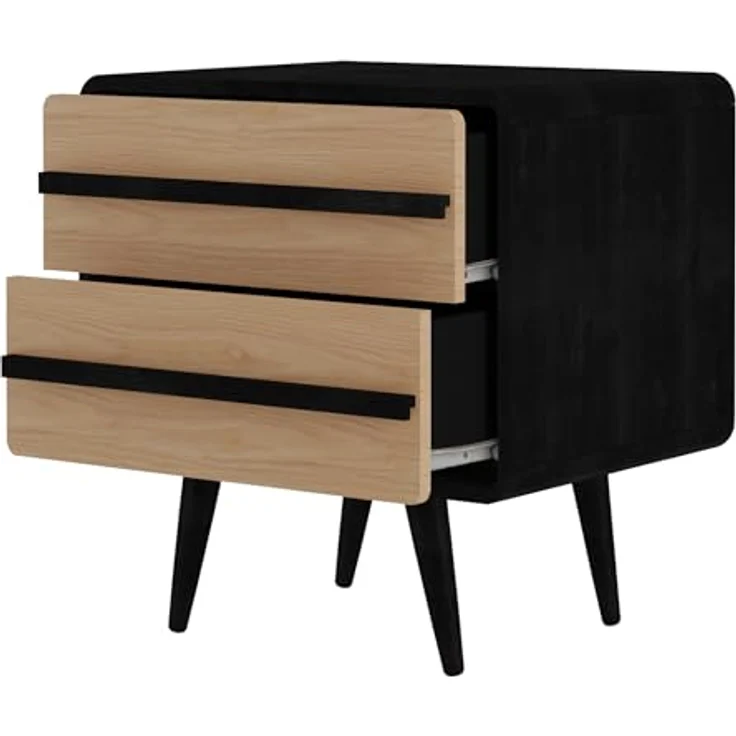 Chantal Nachttisch Eicheoptik/Schwarz, 51 x 39 x 54 cm, mit 2 Schubladen, skandinavischer Beistelltisch aus Holzwerkstoff für Schlafzimmer und Wohnbereich – Bild 5