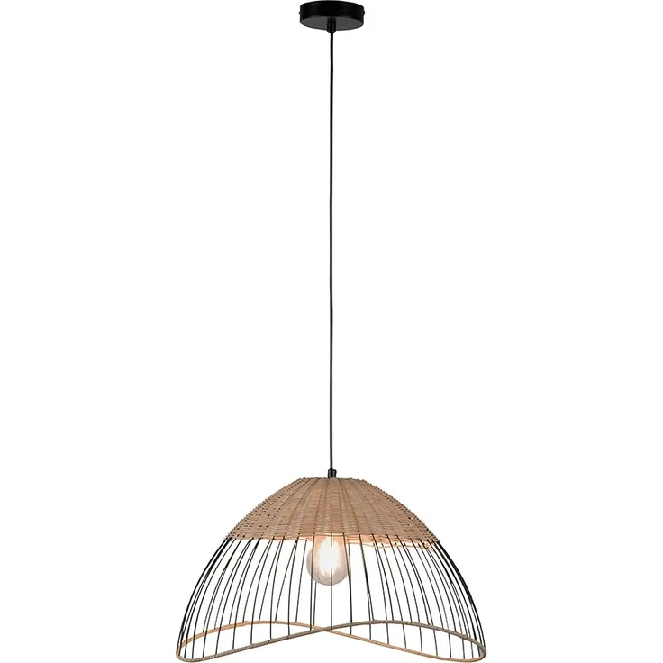 Hängeleuchte, Käfig schwarz, Holz, Rattan, D 48 cm