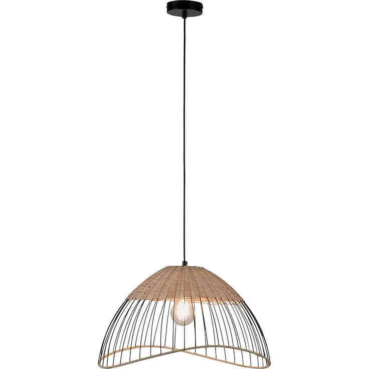 Hängeleuchte, Käfig schwarz, Holz, Rattan, D 48 cm – Bild 1