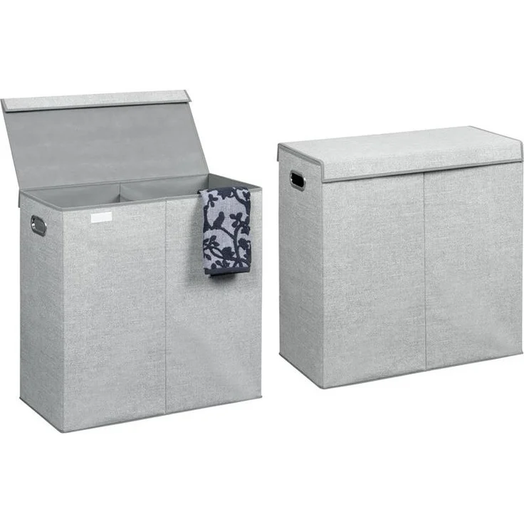 Wäschetruhe 2er Set mDesign faltbarer Wäschekorb 2 Fächer Deckel + Griffe grau – Bild 1