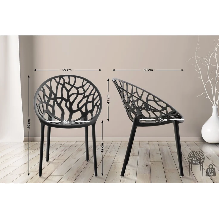 CLP 2er Set 'Hope' Gartenstuhl mit Armlehnen, stapelbar & wetterfest, recyceltem Polypropylen, Schwarz – Bild 2