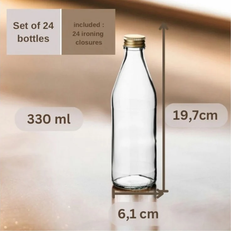 gouveo Trinkflasche Glasflasche Retro 330 ml mit Schraubverschluss zum Befüllen, 24 Stück, goldfarben – Bild 4