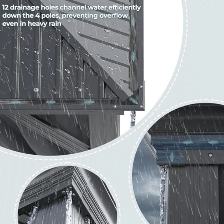 JUMMICO Pavillon 3,65x4,85 m Wasserdicht Stabil Winterfest,Hardtop Pavillion mit Doppeldach,Gartenpavillon mit Vorhängen und Moskitonetzen,Pavilion für Hinterhöfe, Gärten und Rasenflächen, Grau – Bild 6