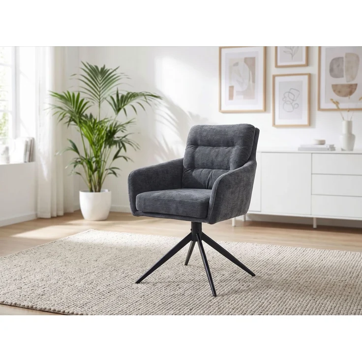 LC Home Esszimmerstühle »Fargo« 6er Set Webstoff dunkelgrau – drehbare Armlehnstühle & Polsterstühle – Bild 2