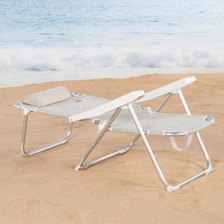AKTIVE Set mit 2 Strandstühlen und Liegestühlen, 2-in-1, 48 x 60 x 90 cm, 5 Positionen, Gestell aus Aluminium, gepolstertes Kissen, Kippschutz, zusammenklappbar mit Tragegriff (85514) – Bild 4
