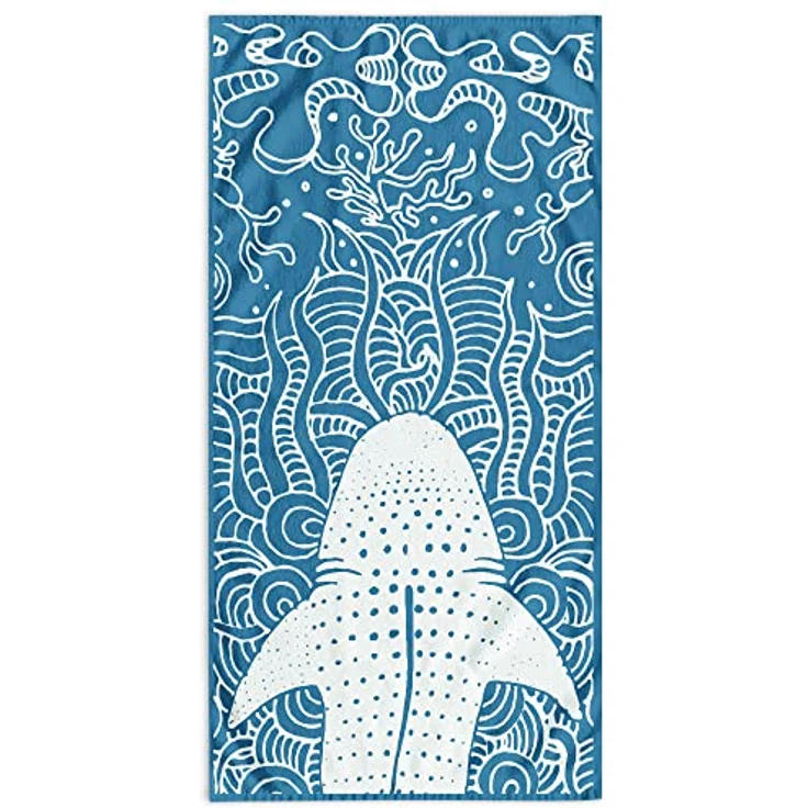 DecoKing Strandtuch groß 90x180 cm Baumwolle Frottee Velours Badetuch dunkelblau Marineblau weiß Shark – Bild 2