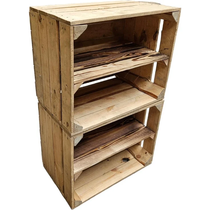 Vintage Natur Holzkisten 2er Set 50 x 40 x 30cm mit Ablage Lang – Bild 3