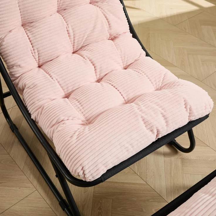LVHOM Sessel mit Hocker, Gepolsterter Loungesessel aus Cord mit Metallgestell, ergonomischer Relaxsessel für Wohnzimmer und Schlafzimmer, Rosa – Bild 7
