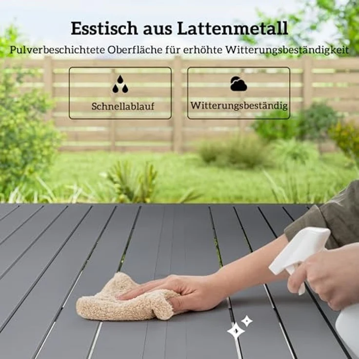 Outsunny Garten-Essgruppe mit 6 Atmungsaktiven Stapelstühlen, Lamelldesign, (Gartenset, 7-tlg, Gartenmöbel Set), für Garten Balkon Terrasse Hellgrau – Bild 6