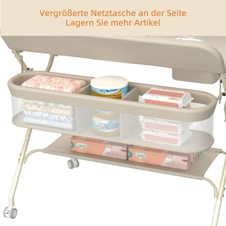 Wickelstation für Baby, Wickeltisch, faltbar, tragbar, Wickeltisch, faltbar, tragbar, mit Aufbewahrungskorb, maximale Belastung von 25 kg,75 x 68 x 83–91 cm (Cremeweiß) – Bild 5