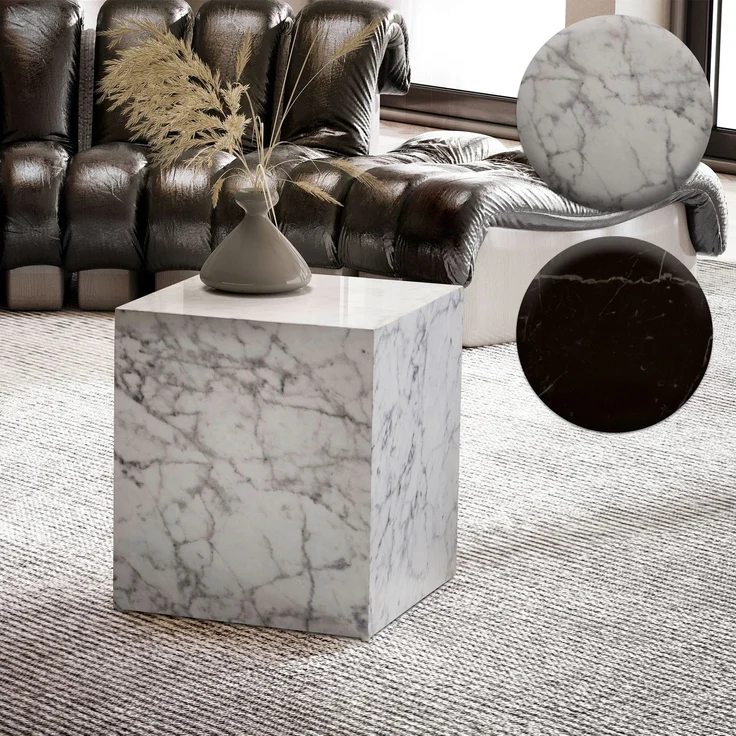 Couchtisch Monobloc 40x40x45cm Weiß Hochglanz Marmoroptik Quadratisch – Bild 7