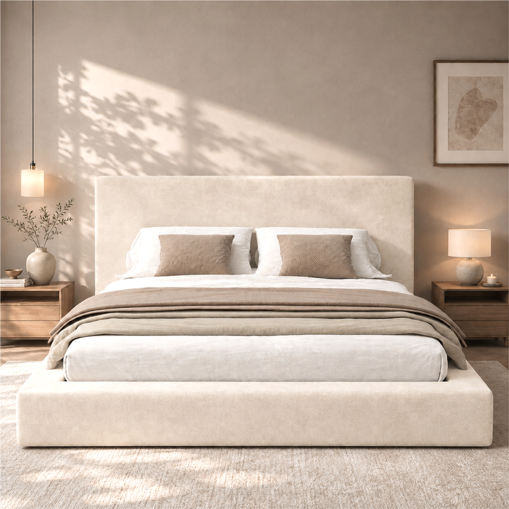 Polsterbett, Doppelbett,180 x 200cm, Bett mit Lattenrost, gepolstertes Kopfteil, Beige Chenille – Bild 2