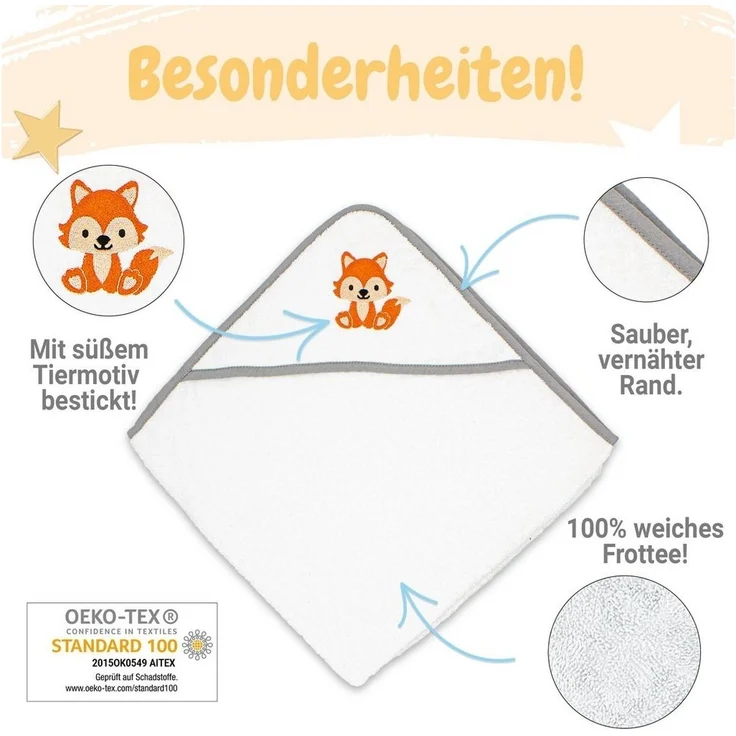 Babykajo Kapuzenhandtuch, Frottee (1-St), Kuschliges Baby Handtuch mit Waschlappen – Bild 2