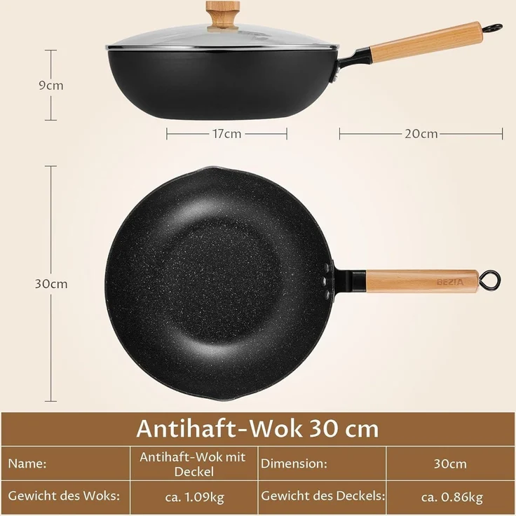 BEZIA 30cm Induktions-Wokpfanne mit Deckel Antihaft-Granit – Bild 8