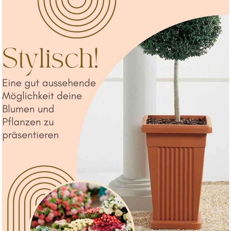 GarPet Pflanzkübel 2er Set Pflanz Kübel Pyramide Groß Blumen Untersetzer 50 Terrakotta – Bild 3