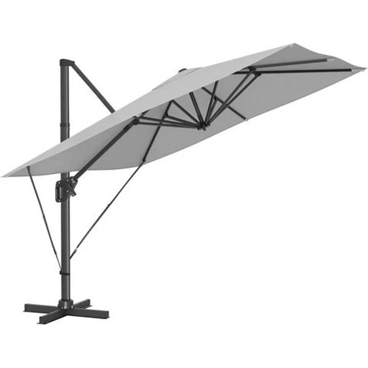 Songmics Sonnenschirm mit Ständer, 360° drehbar, UPF 50+, Hellgrau, 253 x 290 x 290 cm – Bild 1