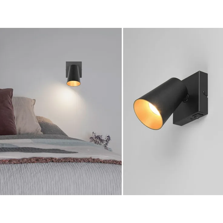 LED Wandstrahler Schwarz Gold mit Schalter, Breite 10cm
