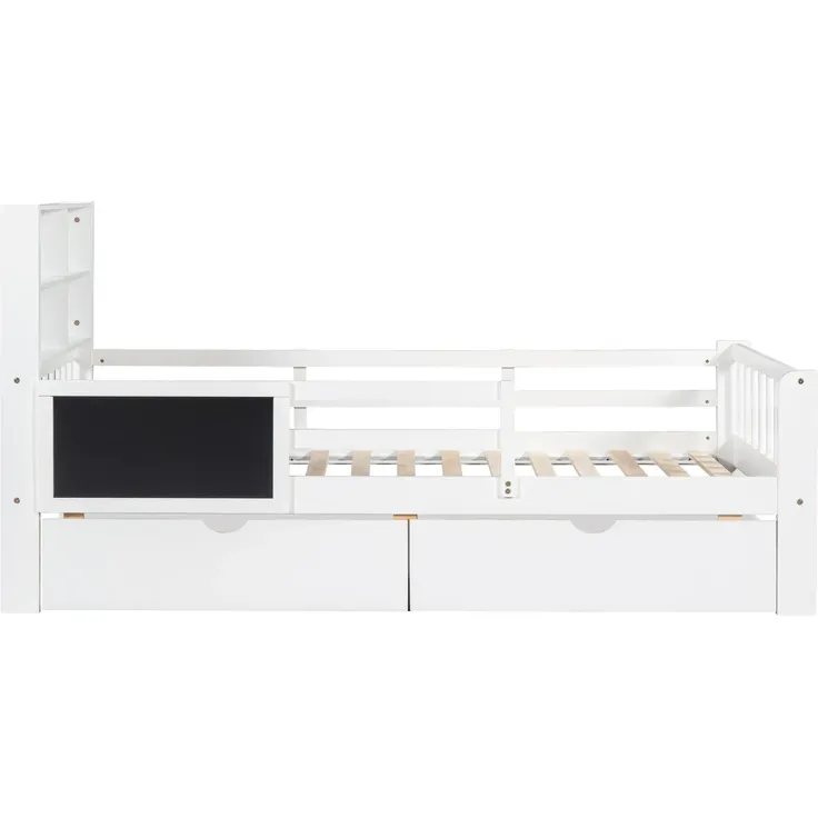 Kinderbett mit Lattenrost, Schubladen, Rausfallschutz, Regal und Tafel, 90x200 cm, Einzelbett, Holzbett, Jugendbett, Kiefer – Bild 6