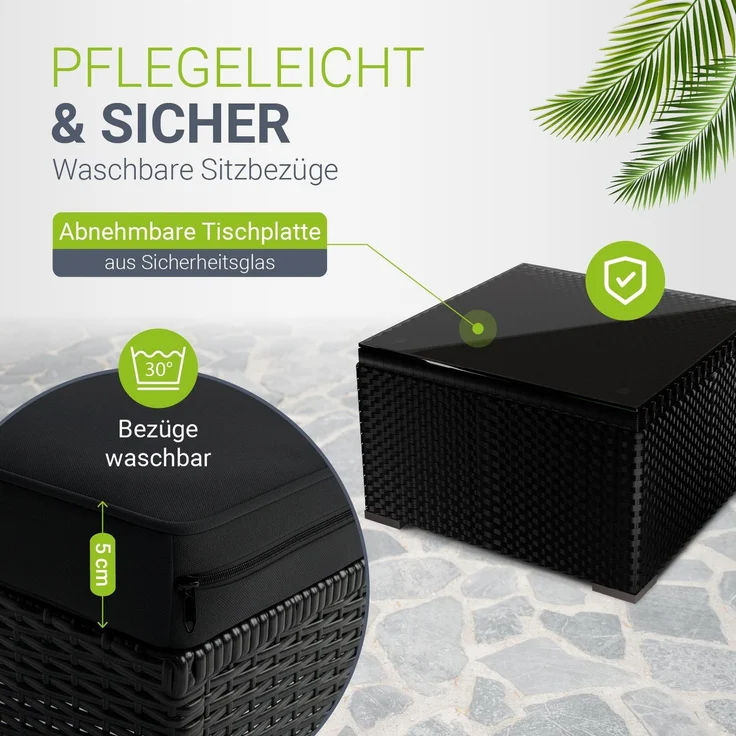 Juskys Polyrattan Lounge Punta Cana L schwarz inkl. Abdeckung – Gartenlounge Set für 4-5 Personen – Sitzgruppe mit Sessel, Sofa, Tisch & Hocker - Sitzbezüge Creme – Bild 3