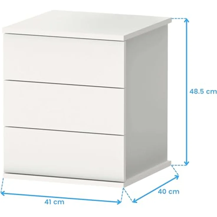 Muebles Pitarch | Nachttisch 3 Schubladen mit Metallführungen, Weiß, 48,5 x 41 x 40 cm (Höhe x Breite x Tiefe), Kleine Kommode, Modern, Modell Dana – Bild 4