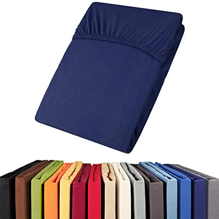 aqua-textil Viana Spannbettlaken 140x200-160x200 cm dunkel blau Baumwolle Spannbetttuch Jersey Laken – Bild 2