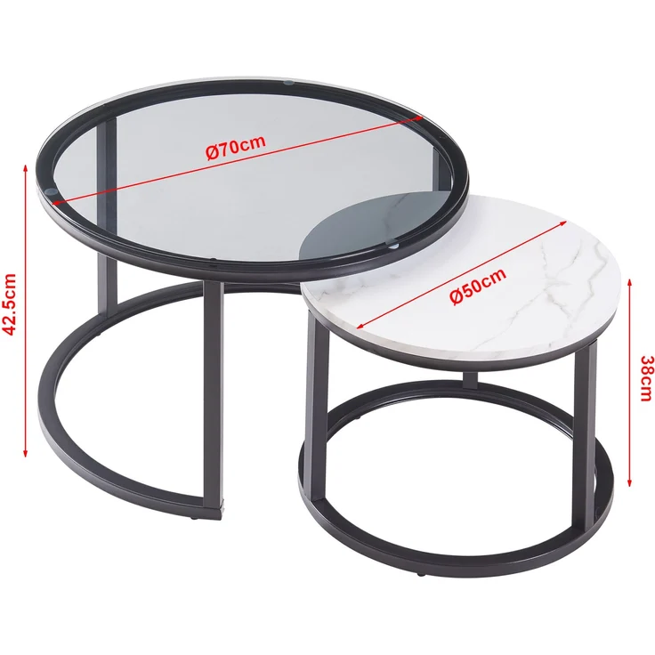 Couchtisch 2er Set Kokkola Rauchglas/Marmoroptik, weiß [en. casa] – Bild 5