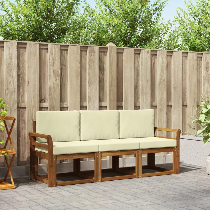 vidaXL Outdoor-Sofagarnitur 3 stk. 3-Sitzer Natur und Creme 3365938