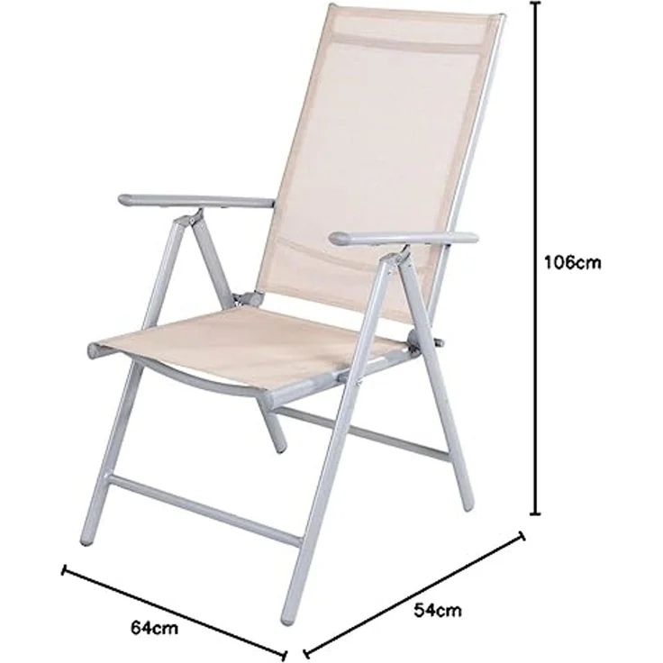 Alu Klappsessel 7- Positionen Gartenstuhl Gartenmöbel Liegesessel verstellbar Beige – Bild 2