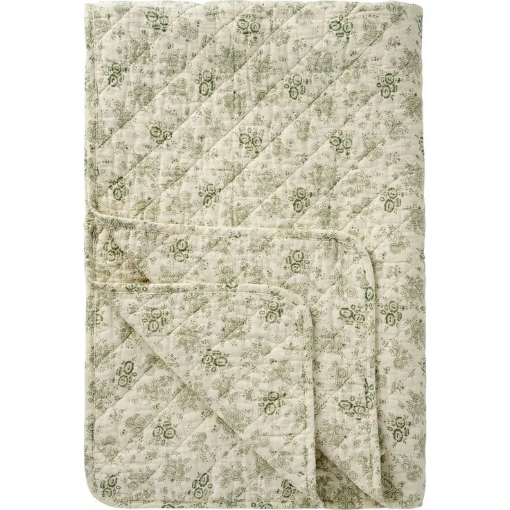 Ib Laursen Decke Quilt Tagesdecke Überwurf 180x130cm Blumenmuster Grün 07935-81