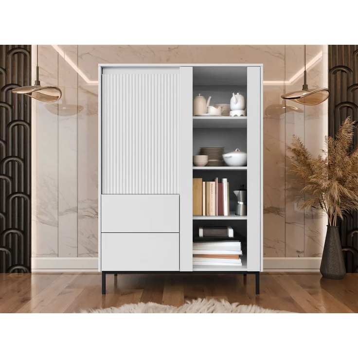 Vitrine Ozmi 2D2S mit zwei Drehtür und zwei Schubladen (Farbe: Weiß) – Bild 2