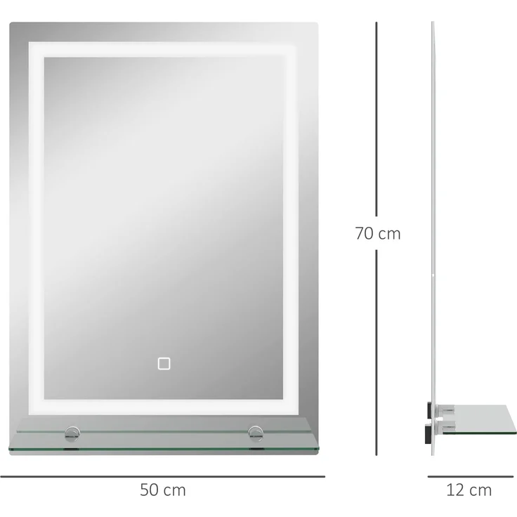 MELAYR, LED-Badspiegel, dimmbar, Anti-Beschlag, Touch-Schalter, Ablage, 50 x 70 cm, Silber – Bild 5