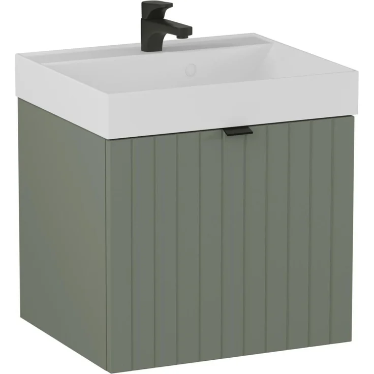 BADEDU ESLA Waschbecken mit Unterschrank 50 cm breit, Grün, Waschbecken Gussmarmor Weiß – Bild 1