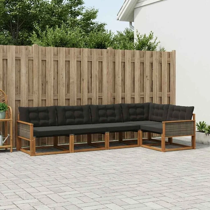 vidaXL Outdoor-Sofagarnitur 5 stk. 5-Sitzer Natur und Schwarz 3381420 – Bild 1