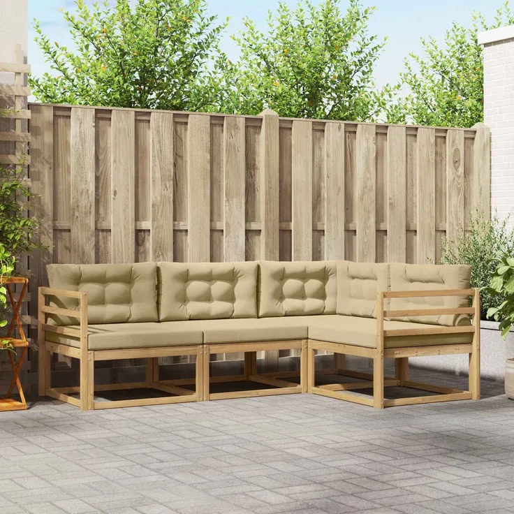 vidaXL Outdoor-Sofagarnitur 4 stk. Weiß und Beige 3386362