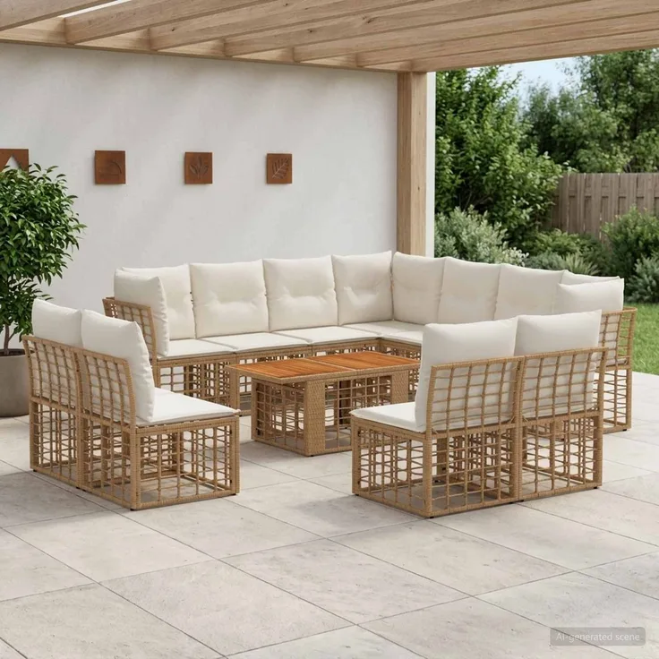 vidaXL Gartensofa-set 12 stk. Natürlich und Cremweiß 100 x 55 x 73 cm 3437878