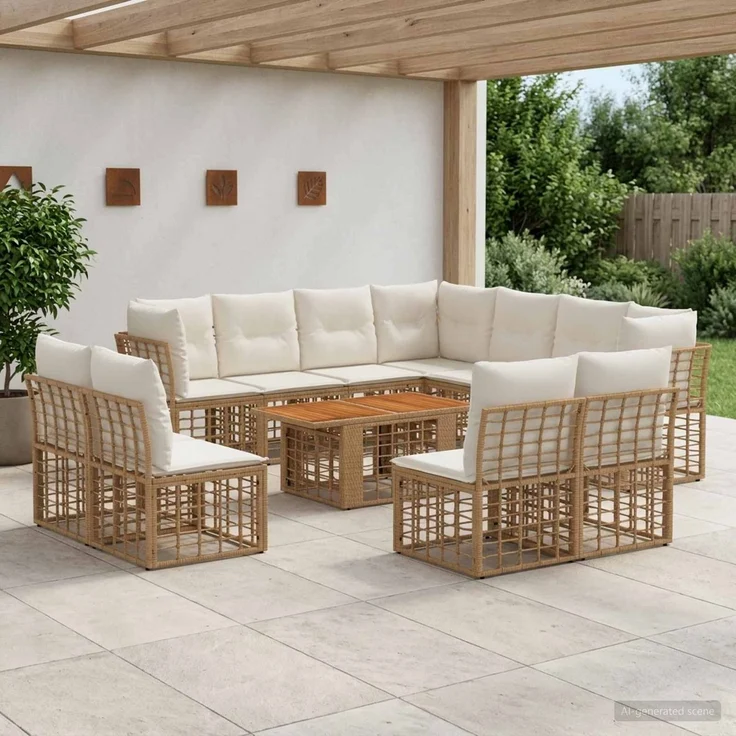vidaXL Gartensofa-set 12 stk. Natürlich und Cremweiß 100 x 55 x 73 cm 3437878 – Bild 1