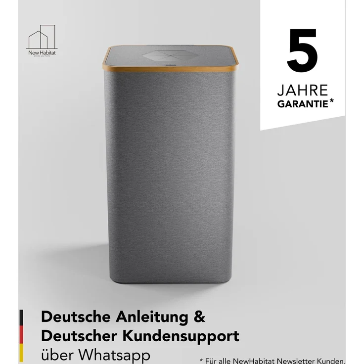 NewHabitat Pfandflaschen Sammelbehälter 70 × 40 × 33 cm – 100 L Recyclingbehälter mit Bambusdeckel & waschbarer Tragetasche für 30–40 Flaschen, Grau – Bild 6
