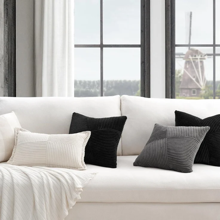 Topfinel Kissenbezüge 45x45 Dunkelgrau 2er Set Kordsamt Windmühle Patchwork Euro – Bild 6
