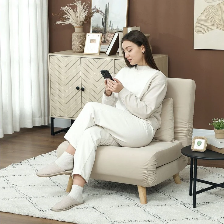 HOMCOM Relaxsessel mit Bettfunktion, verstellbare Rückenlehne, bis 150 kg Belastbar, Beige, 72 x 78 x 79 cm – Bild 2