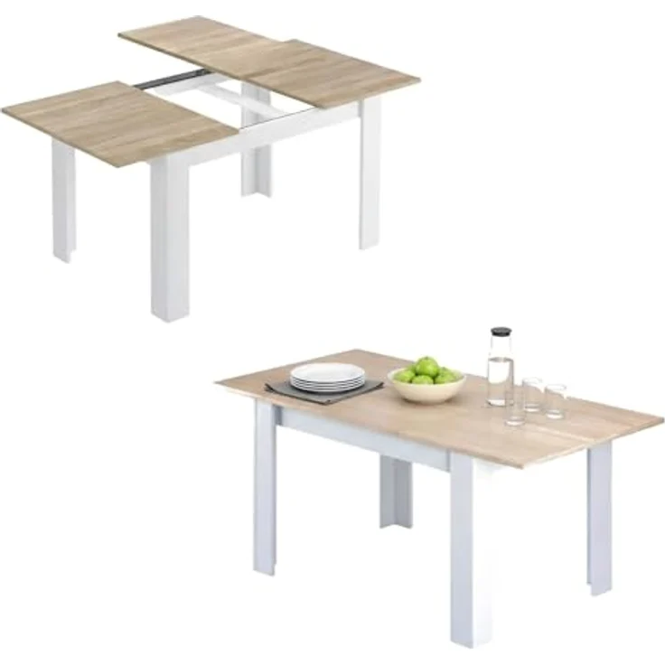 Dmora - Ausziehbarer Midland-Tisch, ausziehbare Konsole für das Esszimmer, zu öffnender Küchentisch mit Verlängerung, 140/190 x 90 x 78 cm, Eiche und Weiß – Bild 3
