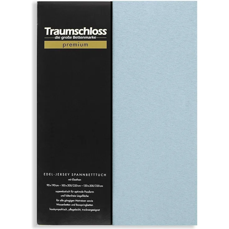 Traumschloss Premium Edel-Jersey Spannbettlaken mittelblau 140-160x200-220 – Bild 1