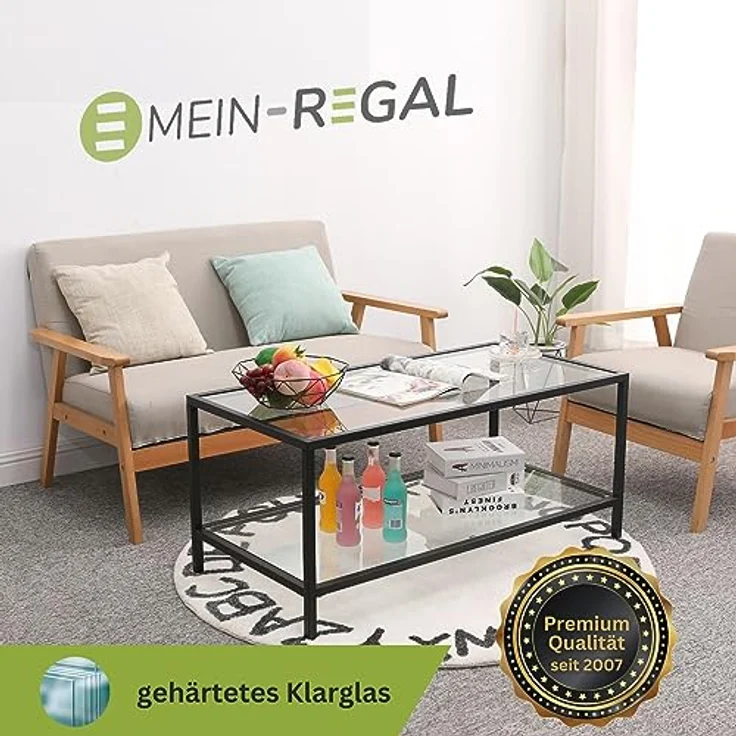 Mein-Regal Couchtisch Glasgow aus Metall mit Glasoberfläche und Ablagefach Schwarz – Bild 5