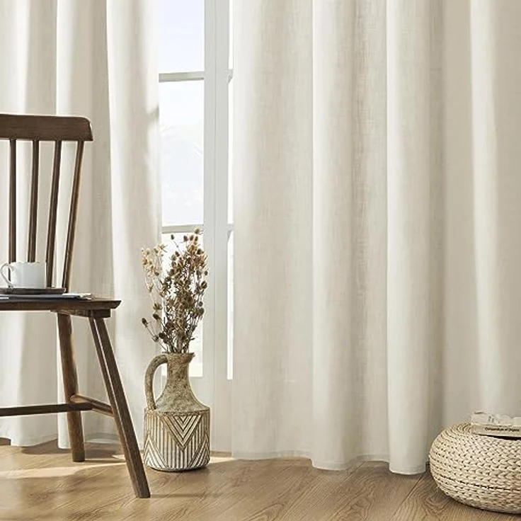 Joydeco Leinen-Vorhänge für Wohnzimmer, Lichtfilterung, Stangentasche, Rückenlasche, halbtransparente Vorhänge, Fenster, Lange Vorhänge, 228,6 cm lang, elfenbeinfarben – Bild 1