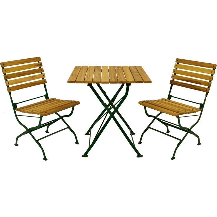 DEGAMO PASSAU Garnitur 3-teilig, Metall + Robinie, grün/natur, Tisch 70x70cm – Bild 1