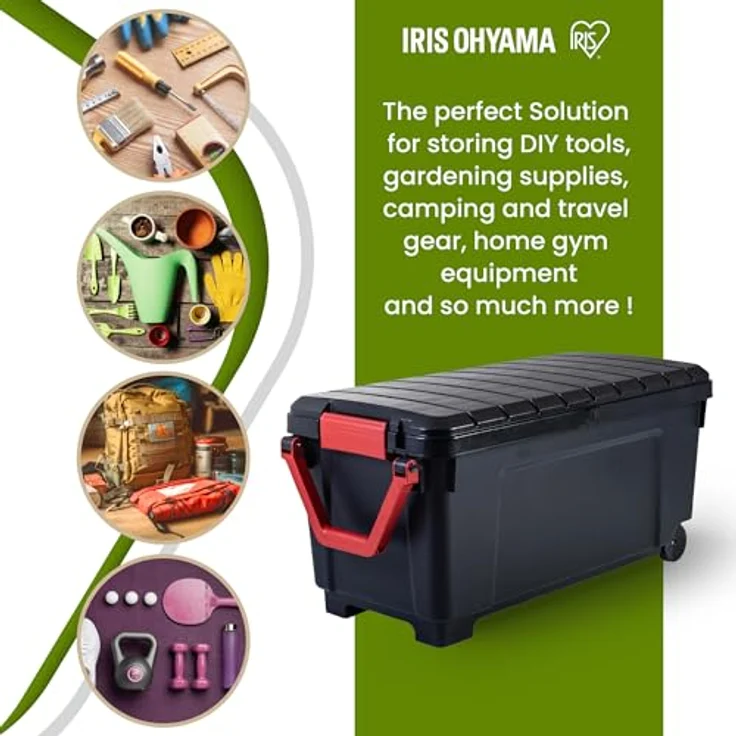 Iris Ohyama, Große Kunststoff-Aufbewahrungsbox, 170L, Garagen-box, Schwarz, Stapelbar, Robuste Schnappverschlüsse mit Griffen, SIA-1000 – Bild 6