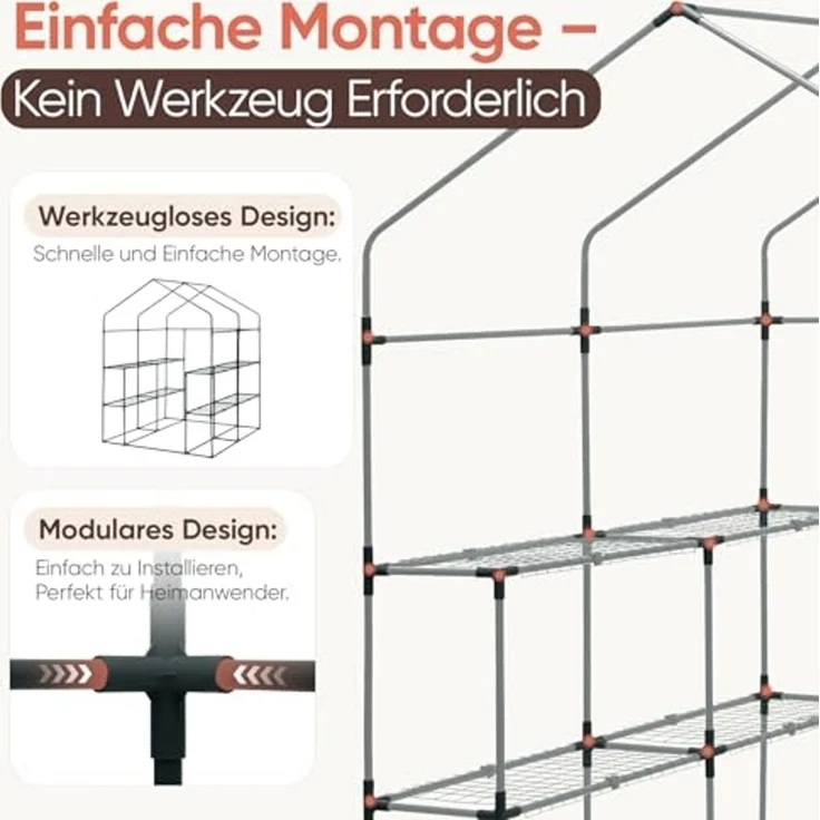 Sekey Gewächshaus 200x145x145 cm, Foliengewächshaus Stabil, Gewächshaus Balkon mit 10 Regalböden für optimales Pflanzenwachstum, Grün, XXL – Bild 2