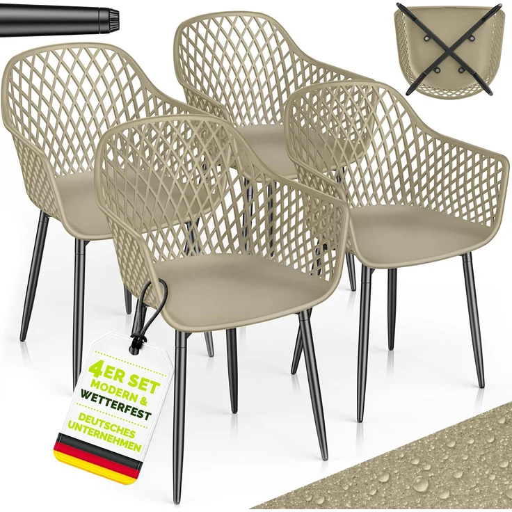 tillvex® Gartenstuhl 4er Set Wetterfest mit Armlehne | Outdoor Stühle bis 120kg belastbar | Gartenstühle UV-beständig | Terrassenstuhl Gartenmöbel Terrasse Balkon Outdoor Garten – Bild 6