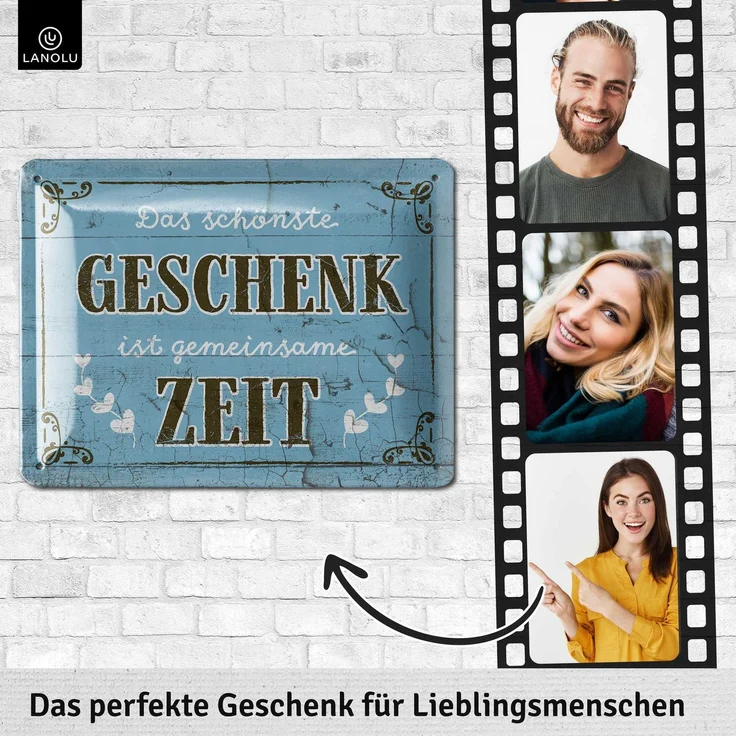 LANOLU Blechschild Geschenk Zeit - 15x20cm – Metall – Blau – 15196 – Bild 3