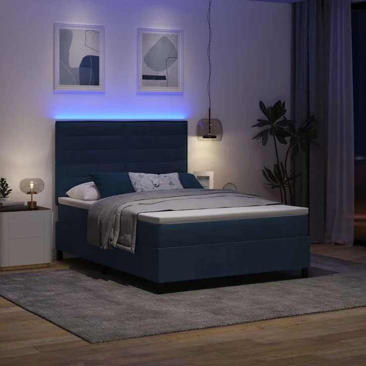 vidaXL Boxspringbett mit Matratze mit LED Blau 140 x 200 cm Stoff 3342801 – Bild 5